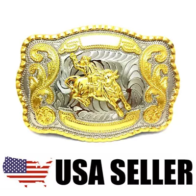 Western Shine Belt Buckle Men Bull Ride Rodeo Animal Long Huge Rodeo Big Cowboy • $13.49