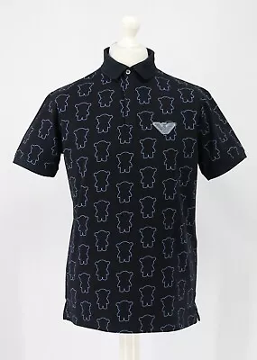 Ea7 Emporio Armani Mens Teddy Bear Print Polo Shirt Black Blue Eg • £84.50