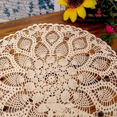Beige Tablecloth Handmade Crochet Cotton Doily Coffee Table Cloth Cover 24inch • £9.88
