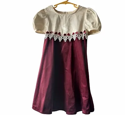£16.27 • Buy Bonnie Jean Girls Ivory Velvet Burgundy S/S Back Tie Holiday Party Dress 5