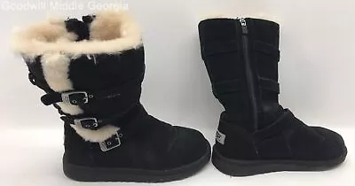 Black UGG Suede Zip Up Maddi Buckle Boots Sz 5 • $9.99