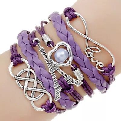 New 8 Braided Bracelet Infinity Friendship Multilayer Charm Leather Bracelets 03 • $0.01