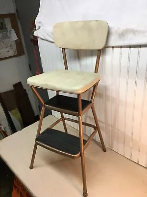 Vtg Rustic Steel  Cosco 3  Step Stool Kitchen  Tan Vinyl  Country Cottage • $139.50