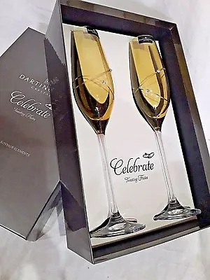 Dartington Crystal Glitz CELEBRATE Gold Champagne Flutes Pair. 26.5cm • £42.95