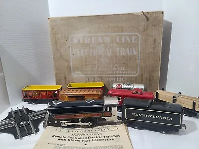 Marx Electric Steam Locomotive 3000 & 7 Tin Litho Cars In Original Box W/ Track  • $219.96