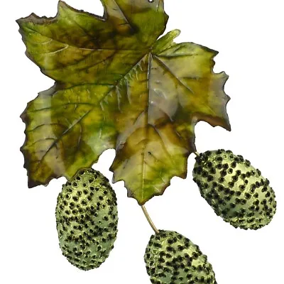 CILÉA PARIS Brooch Leaf And Nuts In Green Acetate Handmade In France • $155