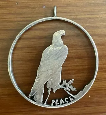 Vintage Silver Dollar Pendant Cutout Peace Eagle EUC 1970s Solid Carved Rare HTF • $19.99