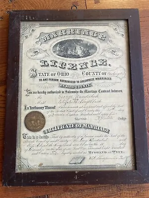 Antique 1885 Marriage Certificate Washington County Ohio  • $24.99