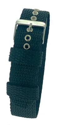 Black One-Piece Nylon Sports Fabric Thread Through Watch Strap 16/18/20/22mm • £4.20