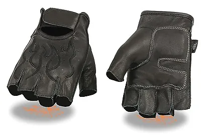 Milwaukee Leather SH198 Men's Black Flame Embroidered Fingerless Gloves Gel Palm • $14.99