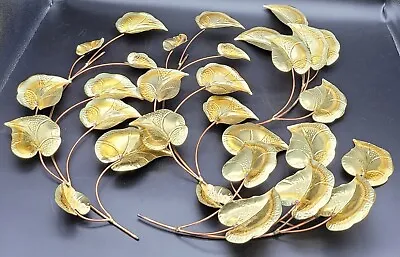 Vintage Mid Century Brass Wall Art With Leaves • $50