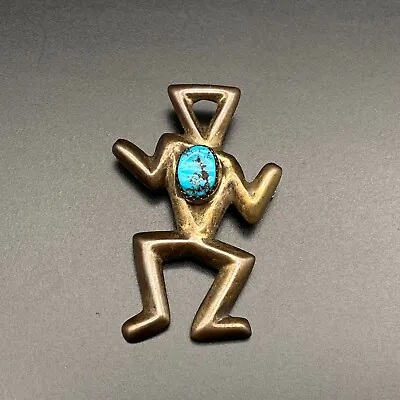 Vintage Navajo Kachina Turquoise Sand Cast Sterling Silver Pin Brooch • $135