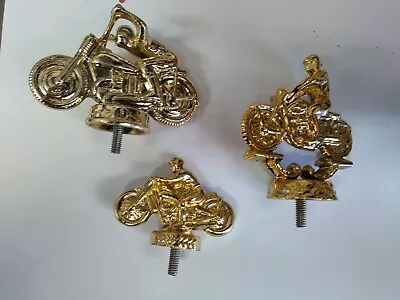 3 Assorted Sizes- Vintage Metal Motorcycle Racer Trophy Topper Gold Tone • $65