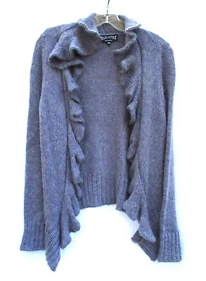 Mohair Wool Open Cardigan Sweater Ruffles Fine Gauge Fuzzy MED Marystyle Italy • $24.99