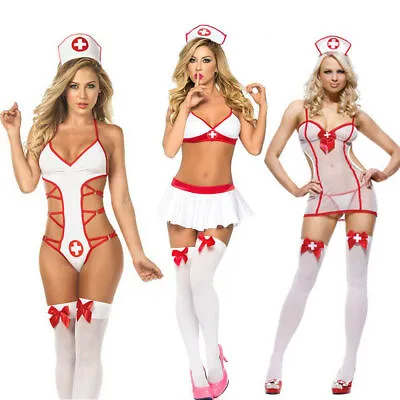 Womens Sexy Naughty Nurse Costume Lingerie Hen Fancy Dress Party Outfit UK • £6.89