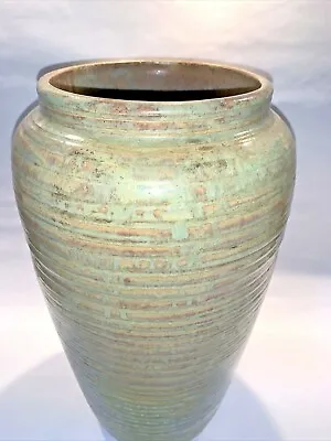 Monmouth Pottery Western Stoneware Large Pottery Floor Vase Verdigris Excellent! • $249.99