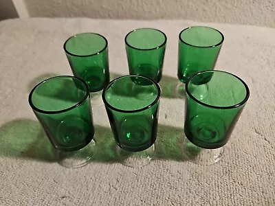 Vintage Set Of 6 Green Glass Footed Cordial Shot Glasses 3   FRANCE • $23.99