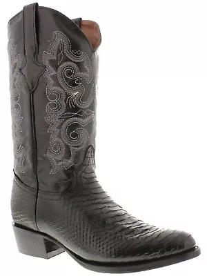 Mens Western Cowboy Boots Black Snake Python Print Leather Round Toe Rodeo Botas • $108.99