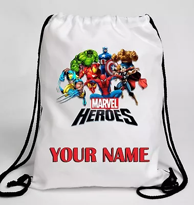 Personalised MARVEL HEROES Boys Girls Drawstring Bag School PE Kit Backpack • £8.79