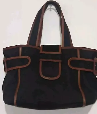 COUNTRY ROAD Black Cotton & Brown Leather Handbag Tote VINTAGE Organiser • $85