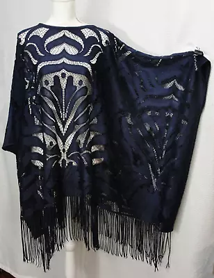 $29.95 • Buy NWT Vtg Simon Chang Blue Open Lace Poncho Cape With Arm Holes Womens One Size