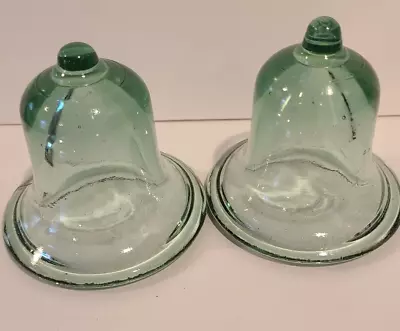 2 Vintage Cloche Green Glass Garden Bell Jar Dome 4” W X 4  H • $50