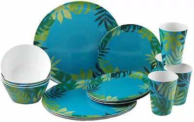 Melamine Dinner Set 16-Piece Plate Bowl & Tumbler Set For 4 Motorhome Crockery • £39.99