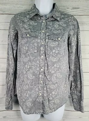 £3.24 • Buy H&M LOGG 2 Button Down Blouse Blue Chambray White Paisley Long Sleeve Top
