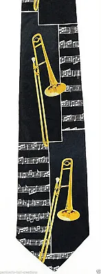 $12.95 • Buy Trombone Blocks Men's Necktie Music Instrument Score Musician Black Neck Tie
