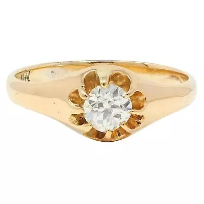 Victorian 0.35 CTW Old European Cut Diamond 14K Gold Belcher Set Engagement Ring • $1840