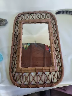 Vintage Mid Century Faux Wood Rattan Mirror • $75