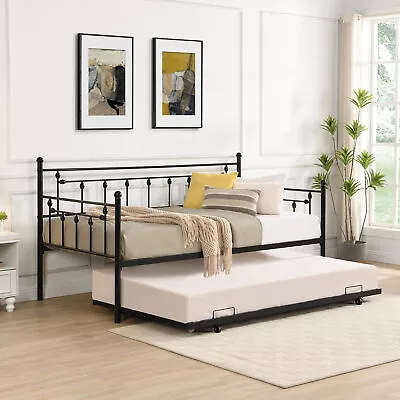 Twin Metal Daybed W/ Pull Out Trundle 2 In 1 Sofa Bed Frame For Kids & Adults • $202.73