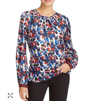 Milly Top Size 2 Mandy Floral Print 100% Silk Blouse Hibiscus • $29.99