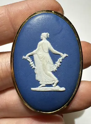Vintage Wedgwood Blue White Jasperware Lady 'Dancing Hours' Oval Brooch Cp 08 • $44.99