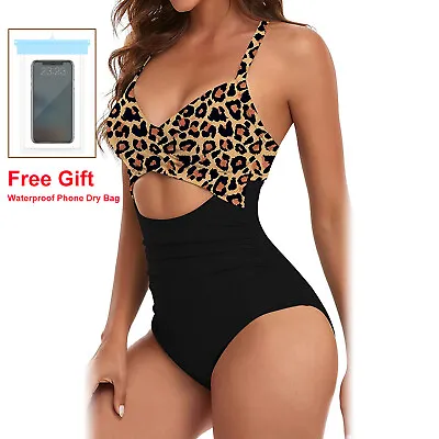 Women Sexy One Piece Swimsuit Tummy Control Cutout High Waist  Bathing Swimsuit • $11.41