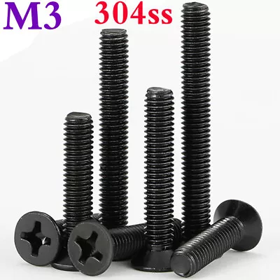 £6.71 • Buy M3 304 Stainless Steel Phillips Flat Head Machine Screws Bolts Black Zinc DIN965