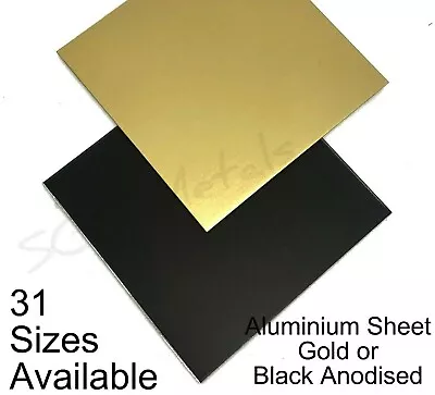 BLACK Or GOLD Anodised Aluminium Guillotined Flat Metal Sheet Plate Crafts Model • £3.65