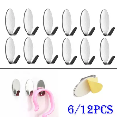 £2.59 • Buy 6/12x Self Adhesive Strong Sticky Hooks Heavy Duty Wall Seamless Stainless Steel