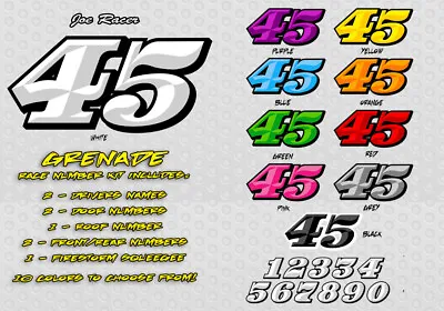 Race Car Numbers Grenade Vinyl Decals Kit Package • $94.99