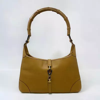 Gucci Vintage Jackie Leather Bamboo Handle Shoulder Bag Handbag Purse Tan Gold  • $625