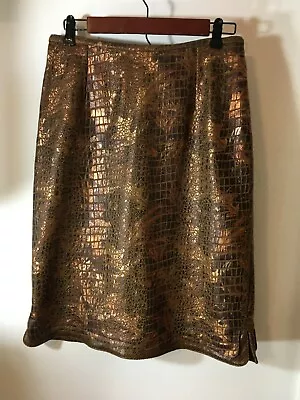 Vintage Vera Cristina Size 6 Skirt Bronze Metallic Faux Leather Polyester  SK4 • $13.85