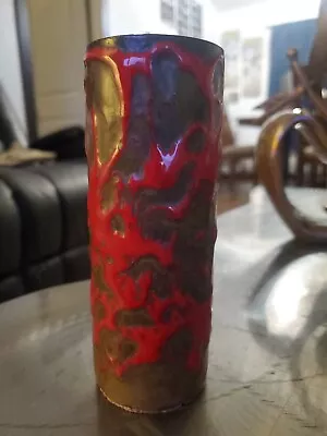 1960s Mid Century Hanova Of Pasadena Enamel On Steel Cylinder. Olive And Red • $100