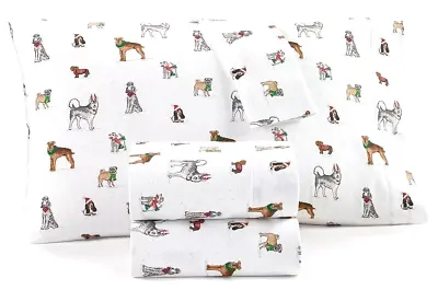 Charter Club Luxury 100% Cotton Flannel 4 Piece Sheet Set Party Dogs Queen $140 • $71.99