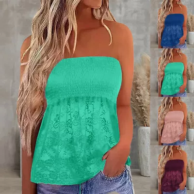 £5.49 • Buy Womens Strapless Bandeau Boob Tube Tops Ladies Summer Beach Blouse T Shirt UK 16