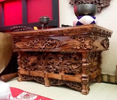 Hand Carved Wood Hindu Altar Puja Tea Table Buddhist Indian Meditation & Prayer • $145.89