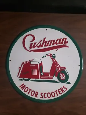 RARE Vintage Cushman Motor Scooters Round 11 3/4” Tin Sign AAA Sign Co. 1990’s • $59