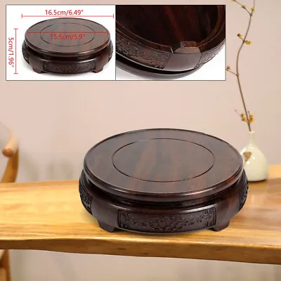 Hand Carved Wood Fishbowl Stand Bonsai Stone Vase Flower Rack Round Display Base • $21.85