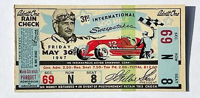 1947 Indianapolis 31st International 500 Mile Sweepstakes Ticket Stub • $22.50