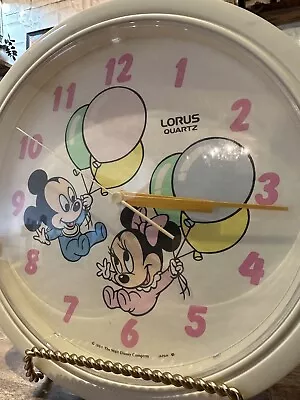 Vintage Disney Baby Mickey Mouse & Minnie Lorus Quartz Nursery Wall Clock • $11