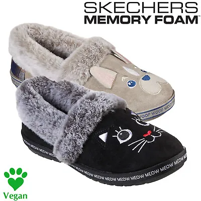 £36.95 • Buy Womens Skechers Slippers Cat Dog Memory Foam Black Brown Faux Fur 33355/113482